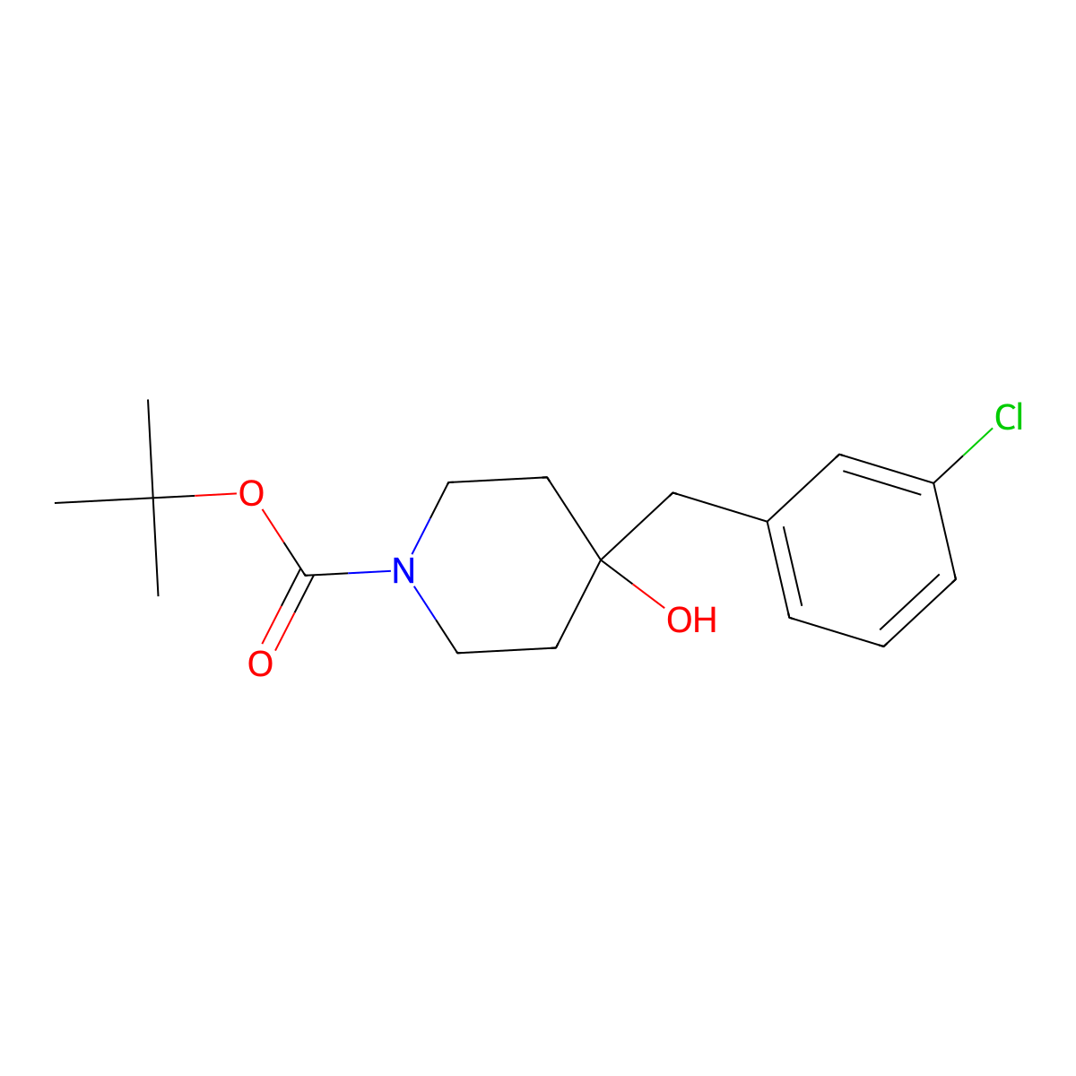Tert-butyl 4-[(3-chlorophenyl)methyl]-4-hydroxypiperidine-1-carboxylate molecular structure, CAS 2413878-48-3