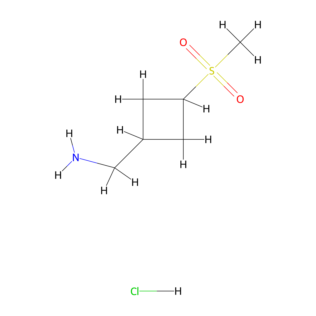 Rac-1-((1s,3s)-3-methanesulfonylcyclobutyl)methanamine hydrochloride molecular structure, CAS 2413878-52-9