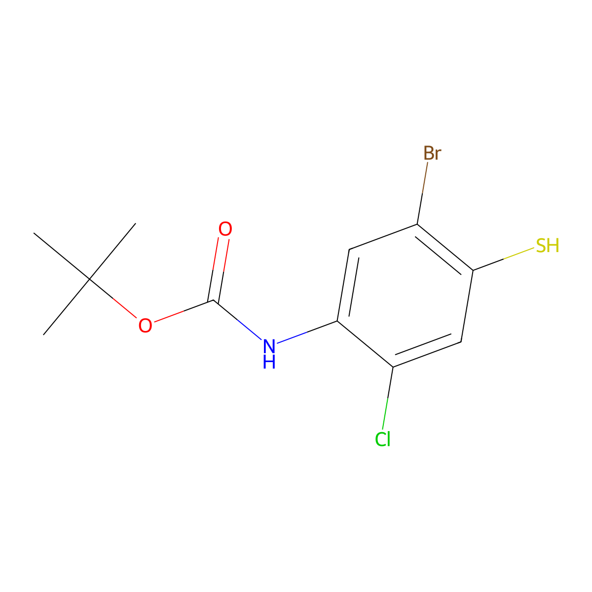 tert-butyl N-(5-bromo-2-chloro-4-sulfanylphenyl)carbamate molecular structure, CAS 2413878-58-5
