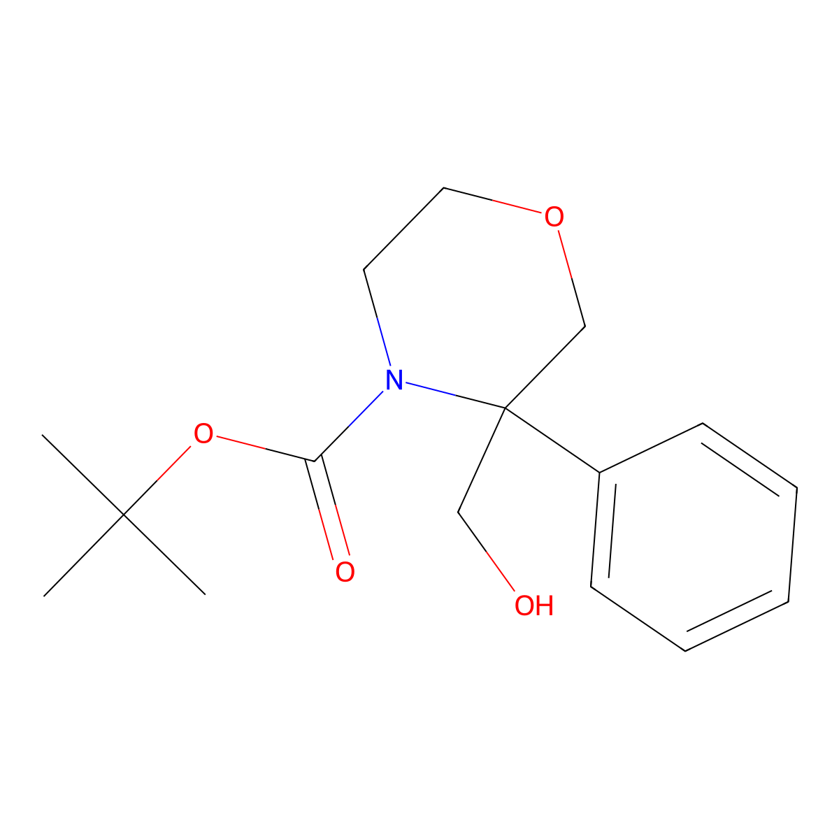 Tert-butyl 3-(hydroxymethyl)-3-phenylmorpholine-4-carboxylate molecular structure, CAS 2413878-76-7