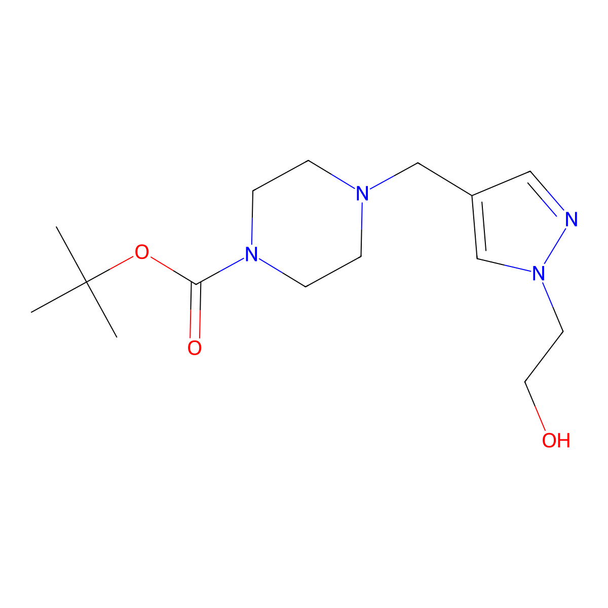 tert-butyl 4-{[1-(2-hydroxyethyl)-1H-pyrazol-4-yl]methyl}piperazine-1-carboxylate molecular structure, CAS 2413878-88-1