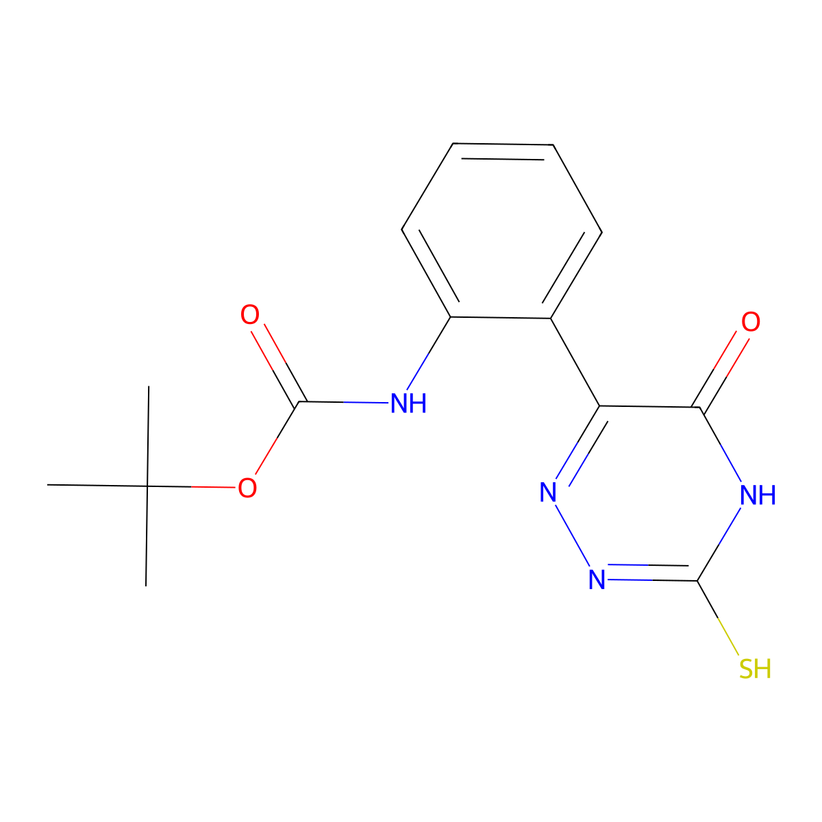 tert-butyl N-[2-(5-oxo-3-sulfanyl-4,5-dihydro-1,2,4-triazin-6-yl)phenyl]carbamate molecular structure, CAS 2413878-91-6