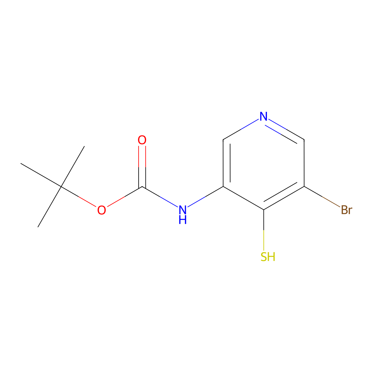 tert-butyl N-(5-bromo-4-sulfanylpyridin-3-yl)carbamate molecular structure, CAS 2413879-00-0
