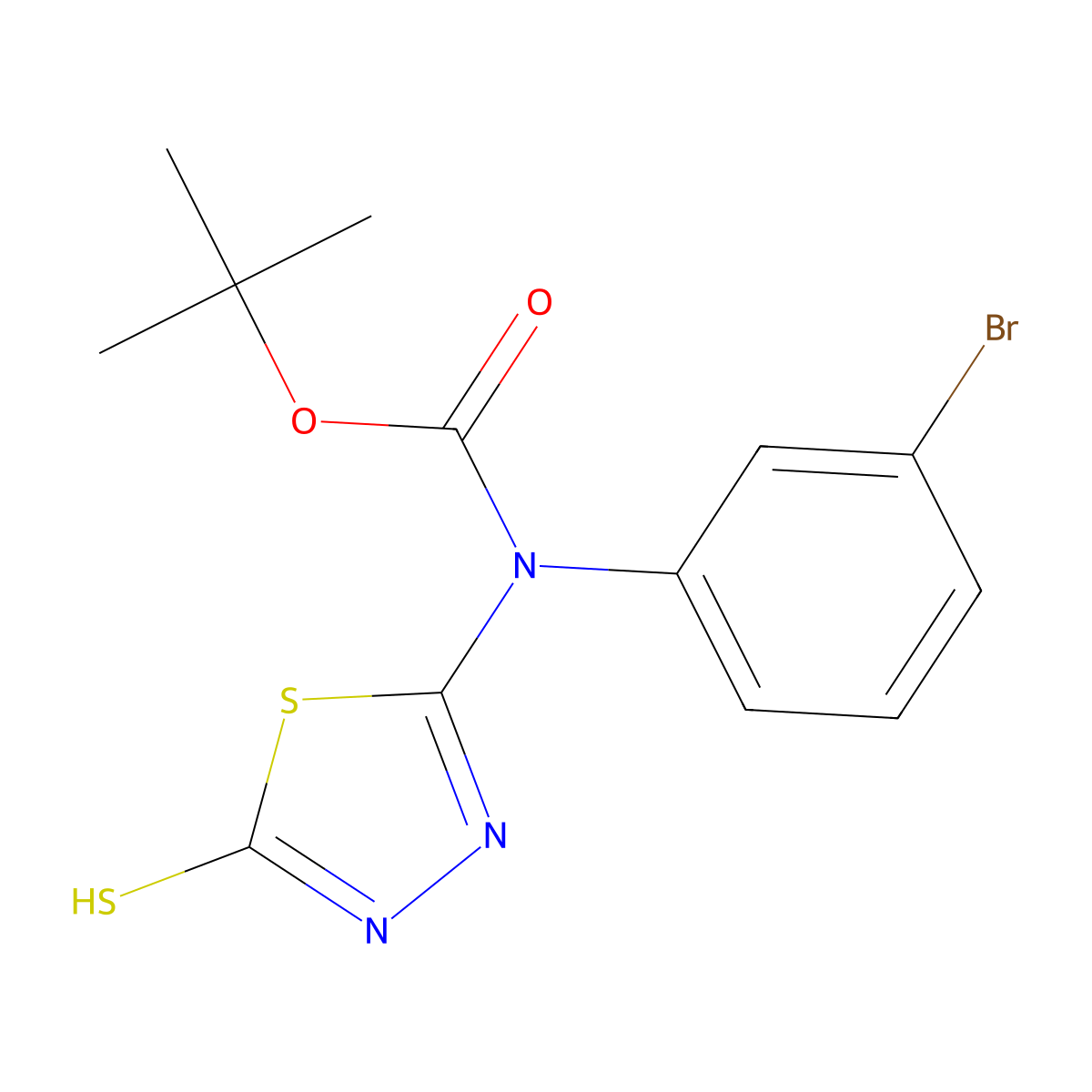 tert-butyl N-(3-bromophenyl)-N-(5-sulfanyl-1,3,4-thiadiazol-2-yl)carbamate molecular structure, CAS 2413882-86-5