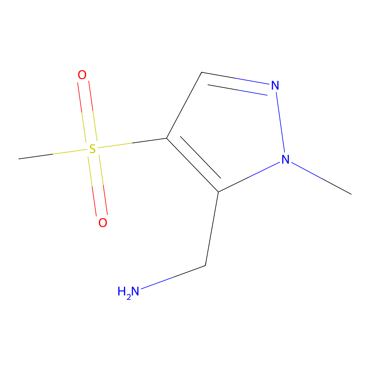 1-(4-methanesulfonyl-1-methyl-1H-pyrazol-5-yl)methanamine molecular structure, CAS 2413882-92-3
