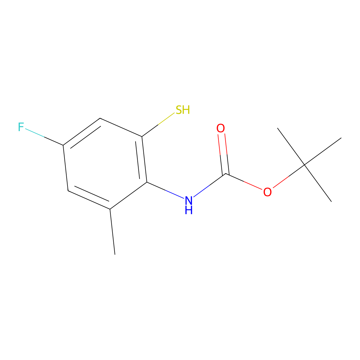 tert-butyl N-(4-fluoro-2-methyl-6-sulfanylphenyl)carbamate molecular structure, CAS 2413882-98-9