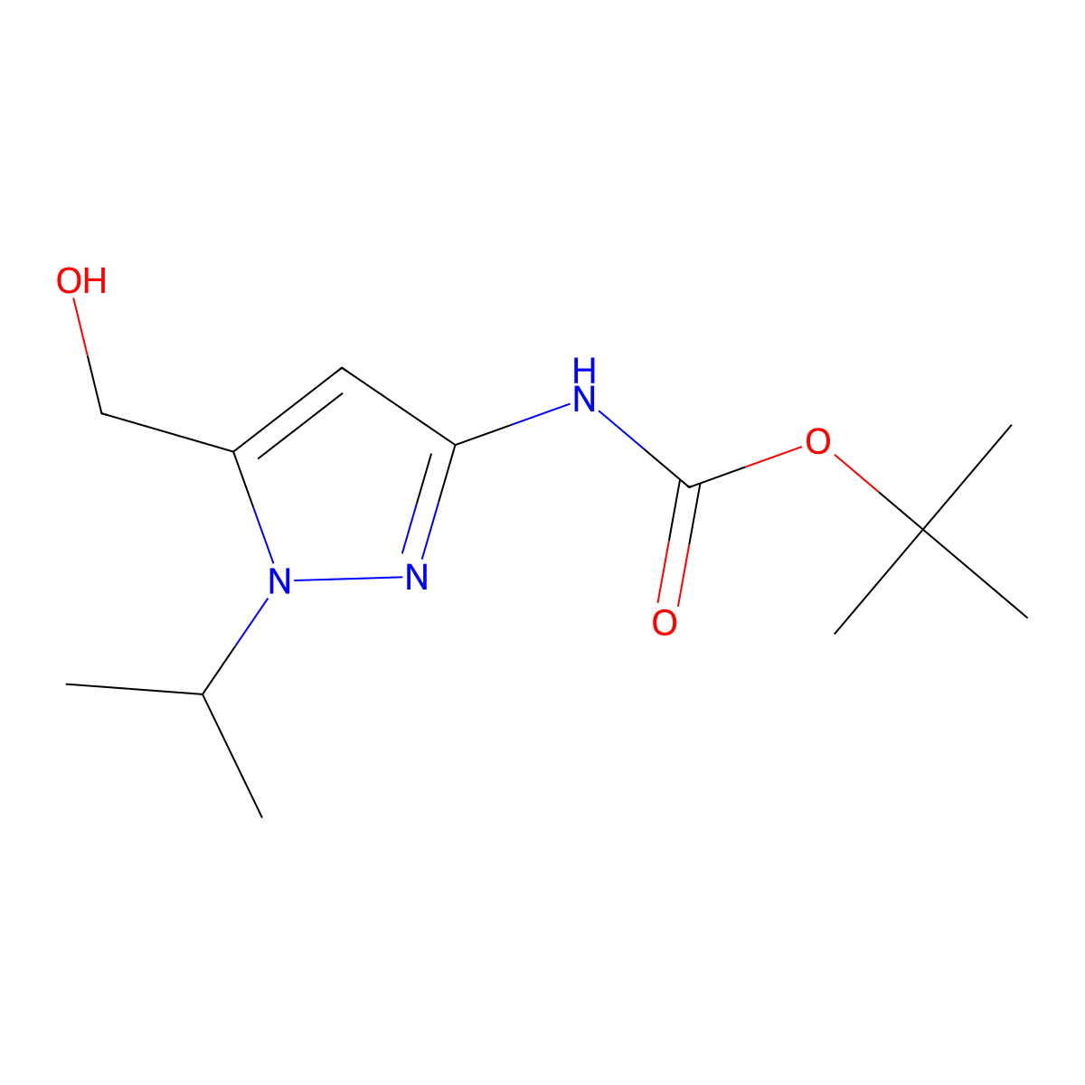 tert-butyl N-[5-(hydroxymethyl)-1-(propan-2-yl)-1H-pyrazol-3-yl]carbamate molecular structure, CAS 2413883-00-6
