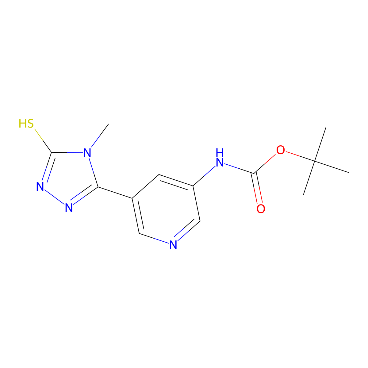 tert-butyl N-[5-(4-methyl-5-sulfanyl-4H-1,2,4-triazol-3-yl)pyridin-3-yl]carbamate molecular structure, CAS 2413883-24-4