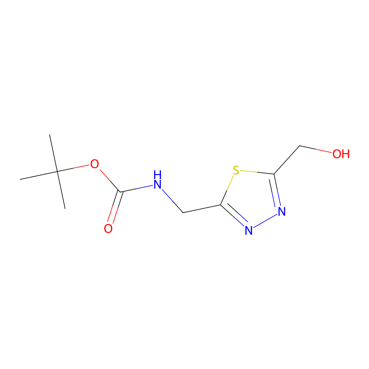 tert-butylN-{[5-(hydroxymethyl)-1,3,4-thiadiazol-2-yl]methyl}carbamate molecular structure, CAS 2413883-35-7