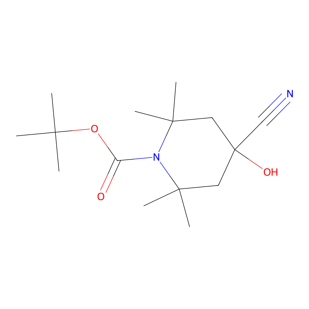 Tert-butyl 4-cyano-4-hydroxy-2,2,6,6-tetramethylpiperidine-1-carboxylate molecular structure, CAS 2413883-72-2
