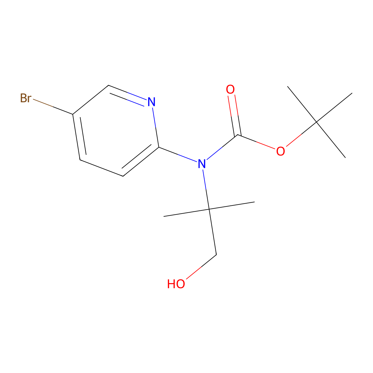 tert-butyl N-(5-bromopyridin-2-yl)-N-(1-hydroxy-2-methylpropan-2-yl)carbamate molecular structure, CAS 2413883-75-5