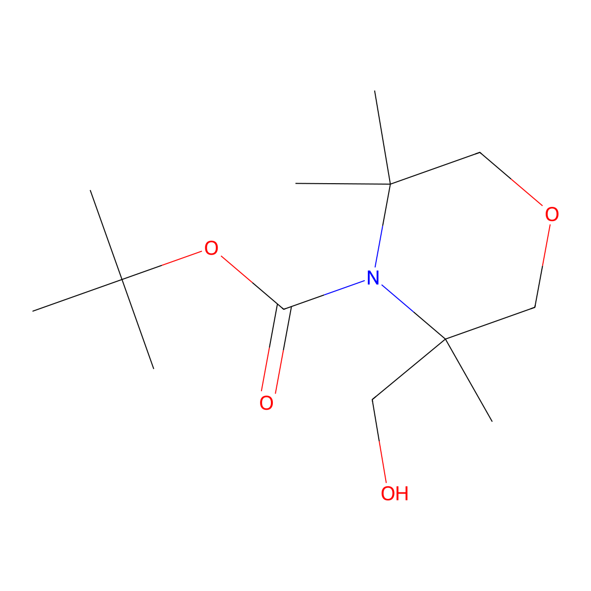 Tert-butyl 3-(hydroxymethyl)-3,5,5-trimethylmorpholine-4-carboxylate molecular structure, CAS 2413883-76-6