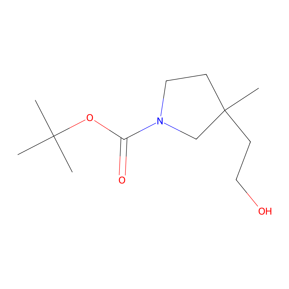 Tert-butyl 3-(2-hydroxyethyl)-3-methylpyrrolidine-1-carboxylate molecular structure, CAS 2413883-86-8