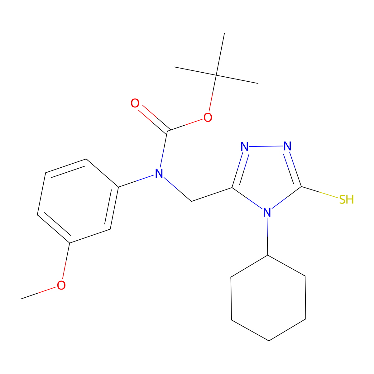 tert-butyl N-[(4-cyclohexyl-5-sulfanyl-4H-1,2,4-triazol-3-yl)methyl]-N-(3-methoxyphenyl)carbamate molecular structure, CAS 2413883-95-9