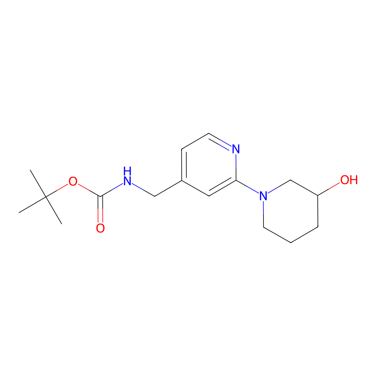 tert-butyl N-{[2-(3-hydroxypiperidin-1-yl)pyridin-4-yl]methyl}carbamate molecular structure, CAS 2413883-96-0