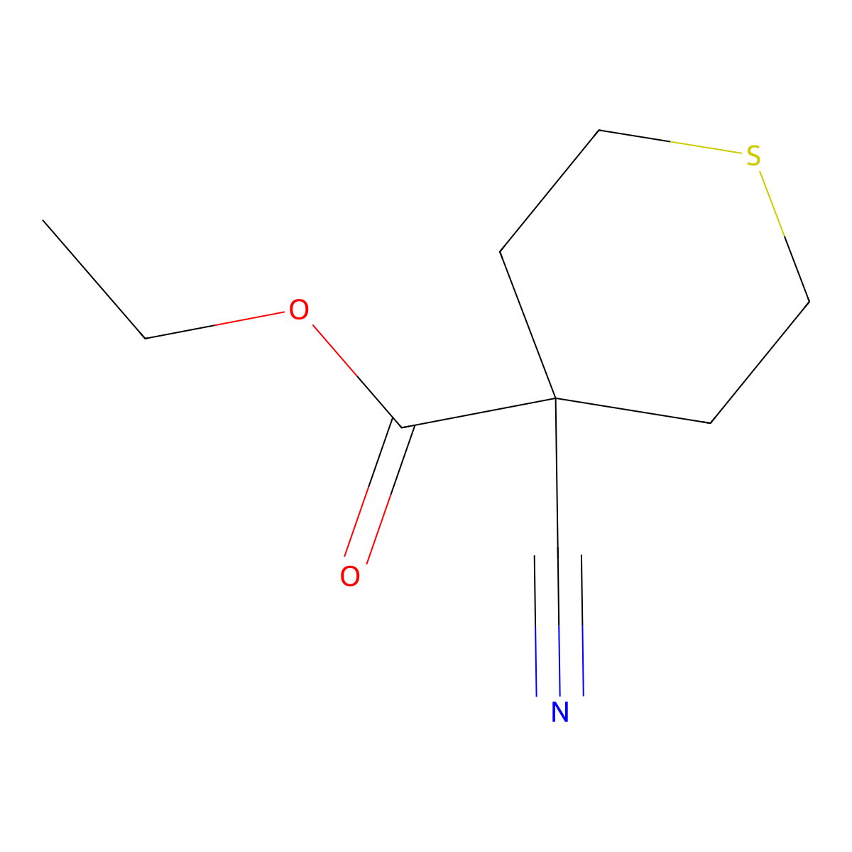 Ethyl 4-cyanothiane-4-carboxylate molecular structure, CAS 2413884-16-7