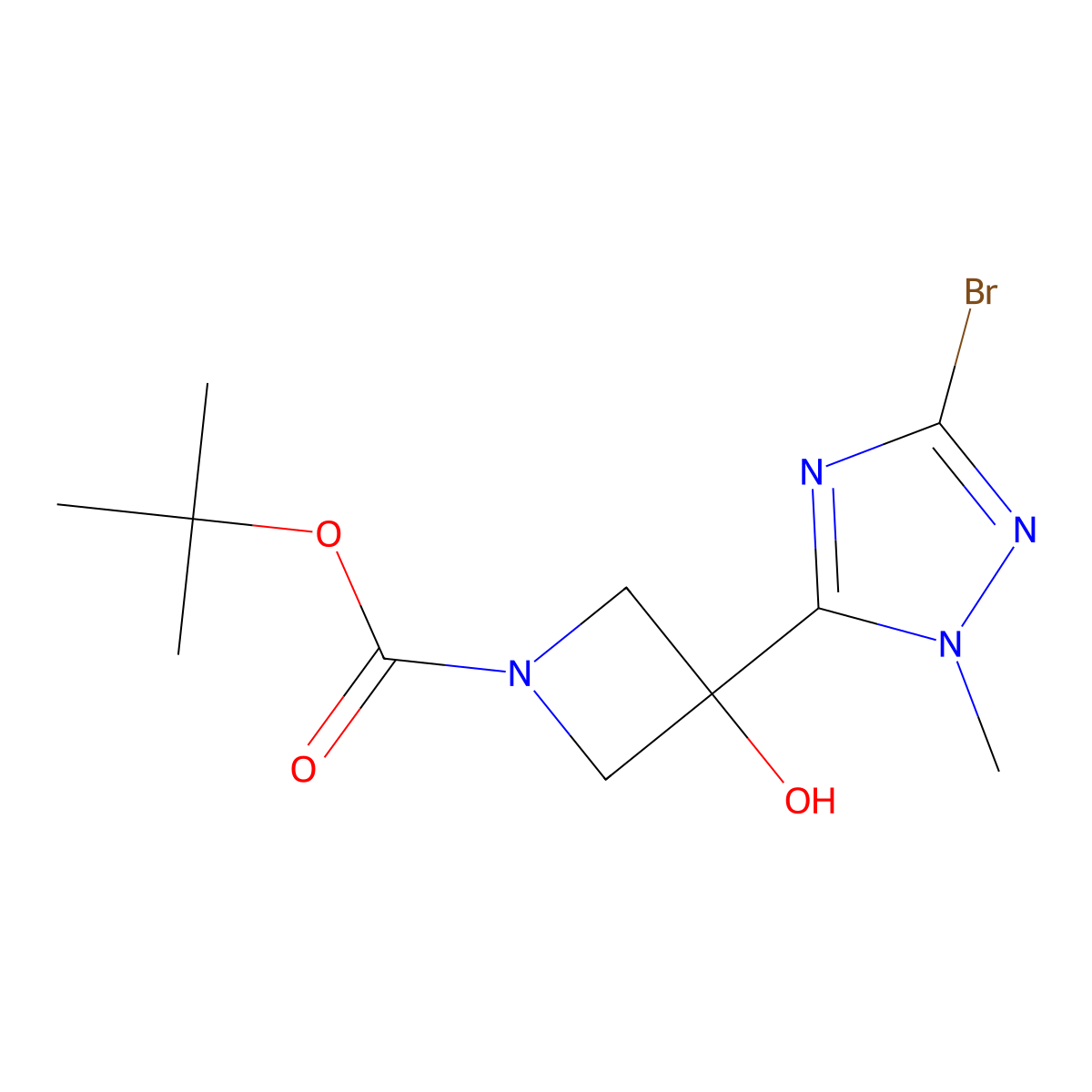 tert-butyl 3-(3-bromo-1-methyl-1H-1,2,4-triazol-5-yl)-3-hydroxyazetidine-1-carboxylate molecular structure, CAS 2413884-18-9