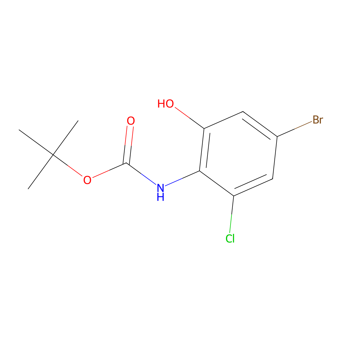 tert-butyl N-(4-bromo-2-chloro-6-hydroxyphenyl)carbamate molecular structure, CAS 2413884-42-9