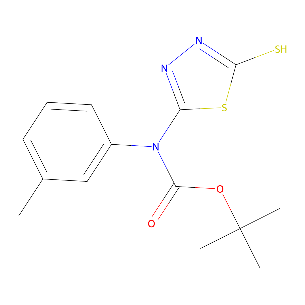 tert-butyl N-(3-methylphenyl)-N-(5-sulfanyl-1,3,4-thiadiazol-2-yl)carbamate molecular structure, CAS 2413884-44-1