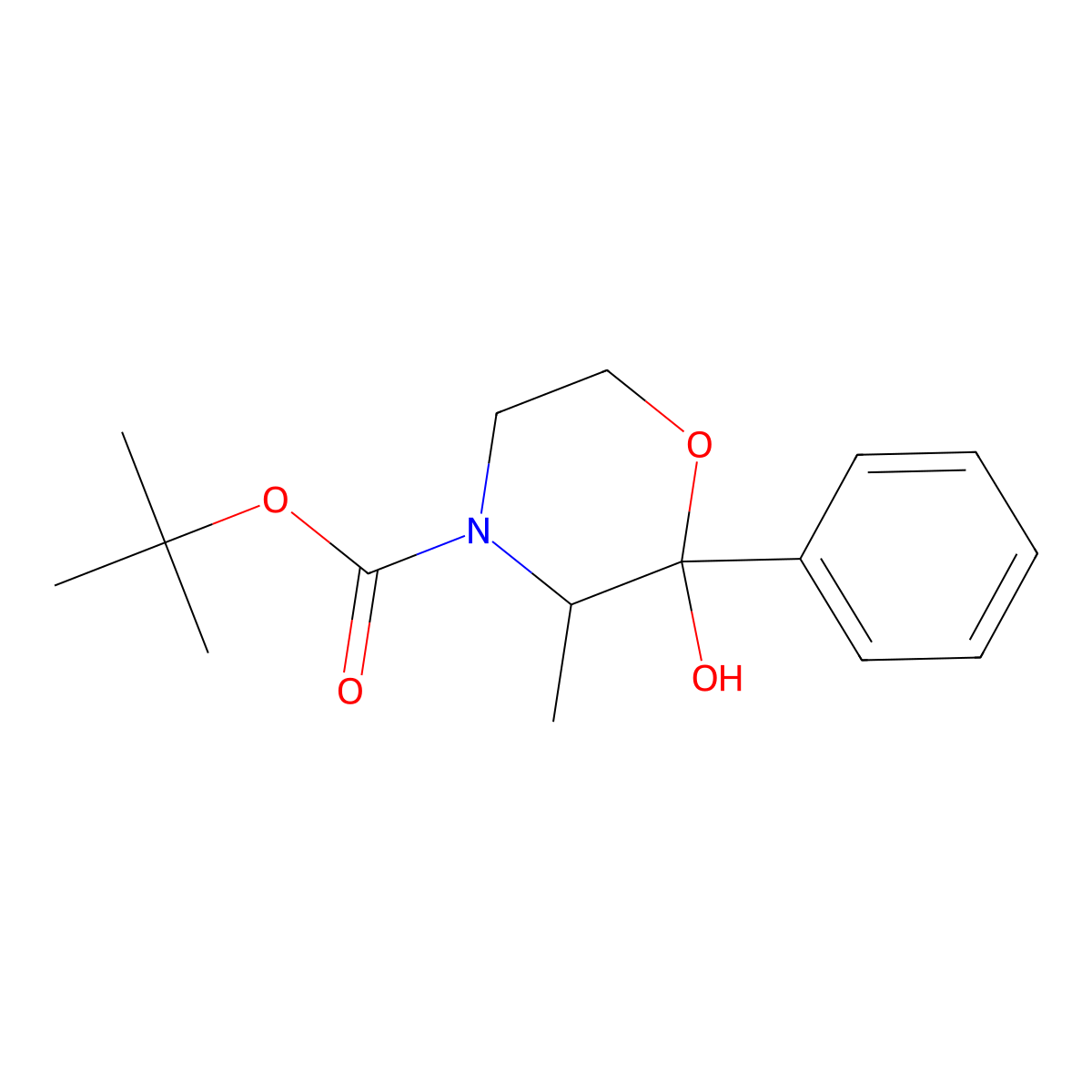 Tert-butyl 2-hydroxy-3-methyl-2-phenylmorpholine-4-carboxylate molecular structure, CAS 2413884-48-5