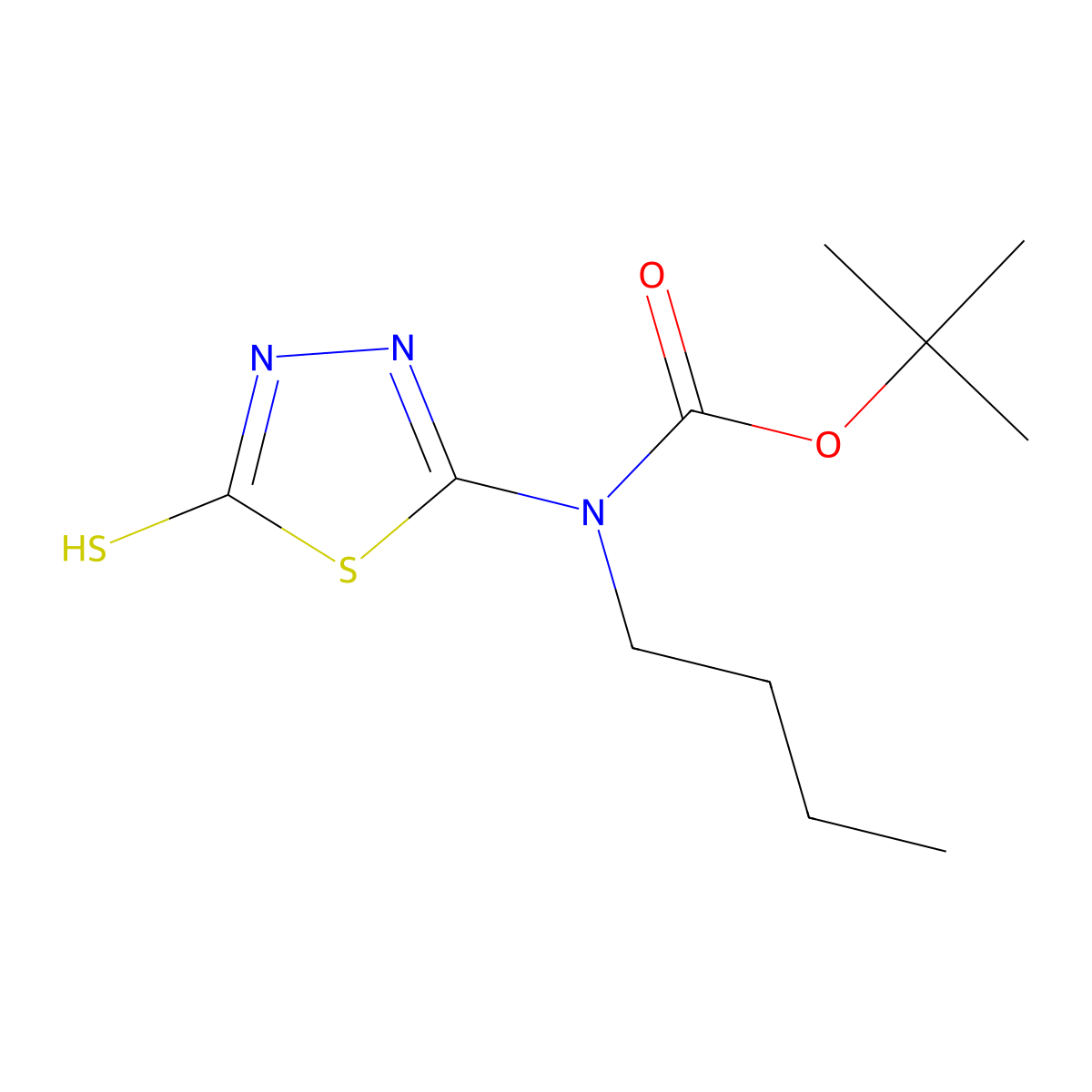 tert-butyl N-butyl-N-(5-sulfanyl-1,3,4-thiadiazol-2-yl)carbamate molecular structure, CAS 2413884-52-1
