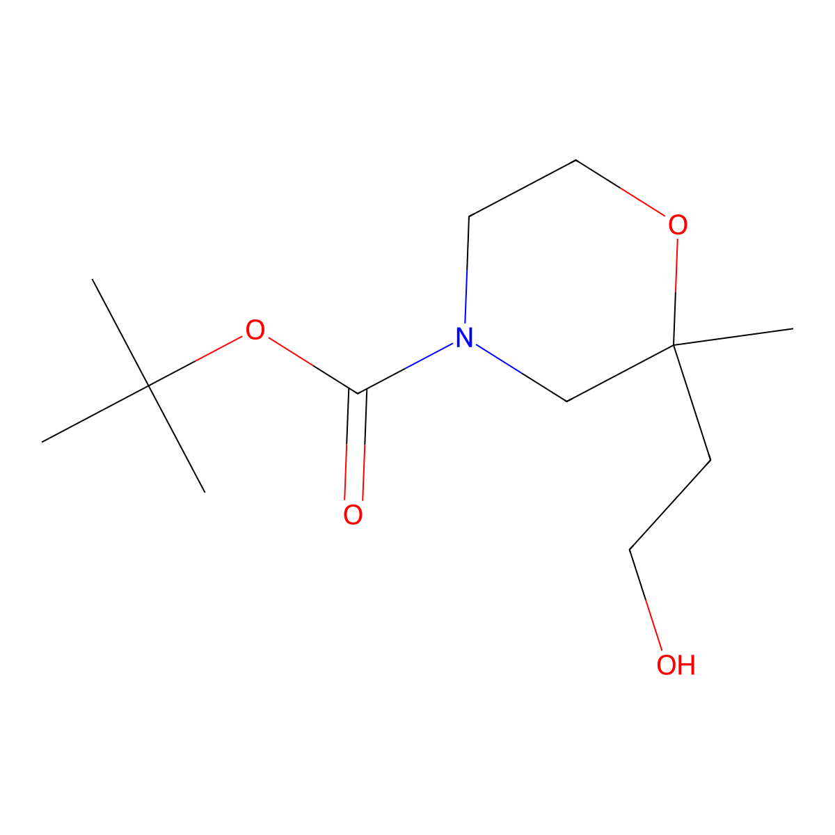 Tert-butyl 2-(2-hydroxyethyl)-2-methylmorpholine-4-carboxylate molecular structure, CAS 2413884-55-4