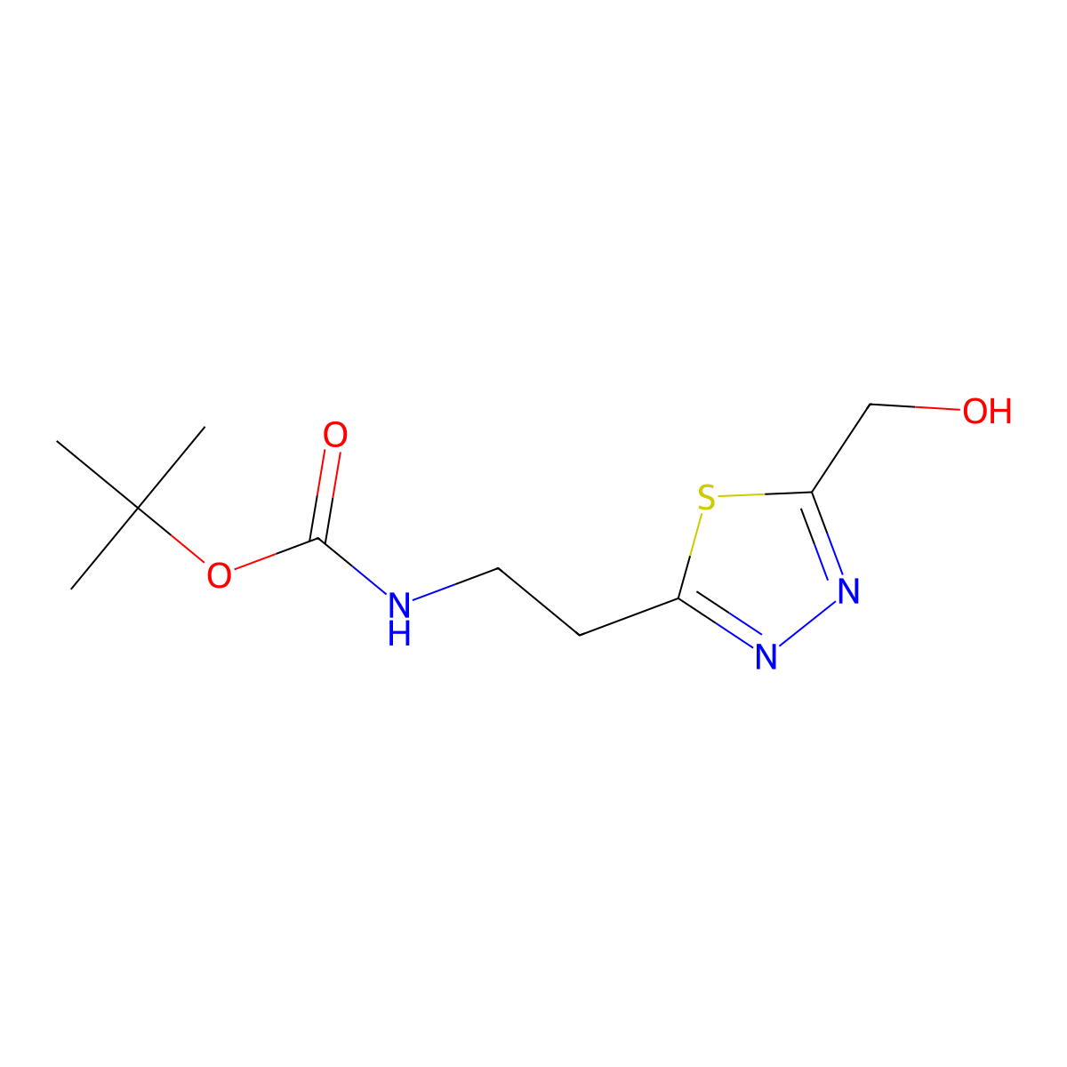 tert-butyl N-{2-[5-(hydroxymethyl)-1,3,4-thiadiazol-2-yl]ethyl}carbamate molecular structure, CAS 2413885-00-2