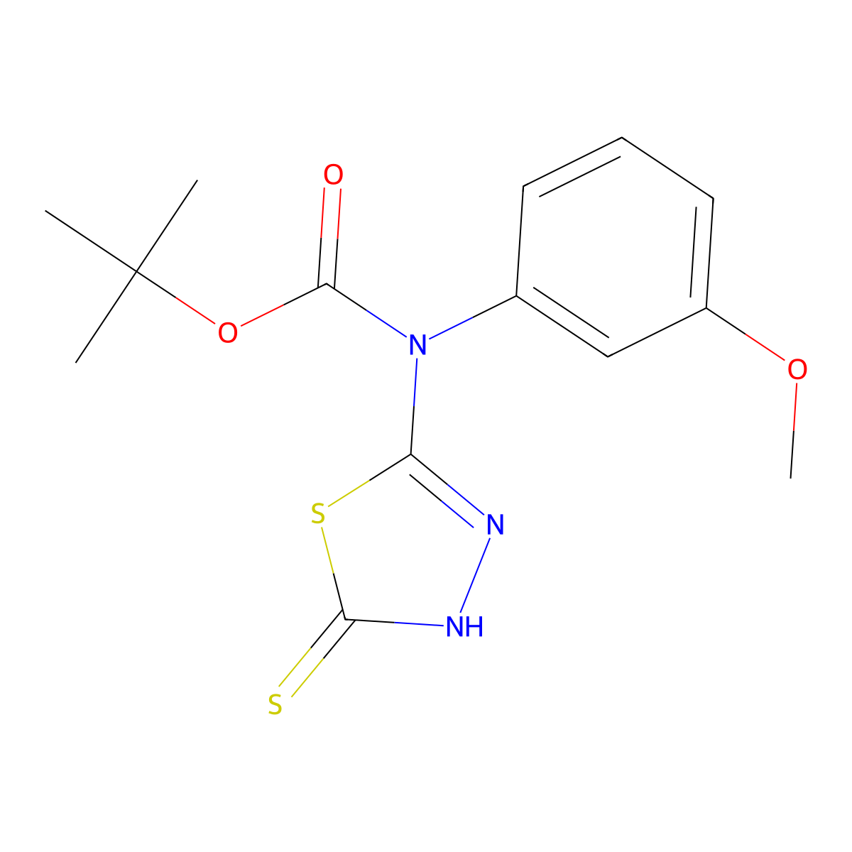 tert-butyl N-(3-methoxyphenyl)-N-(5-sulfanyl-1,3,4-thiadiazol-2-yl)carbamate molecular structure, CAS 2413885-35-3