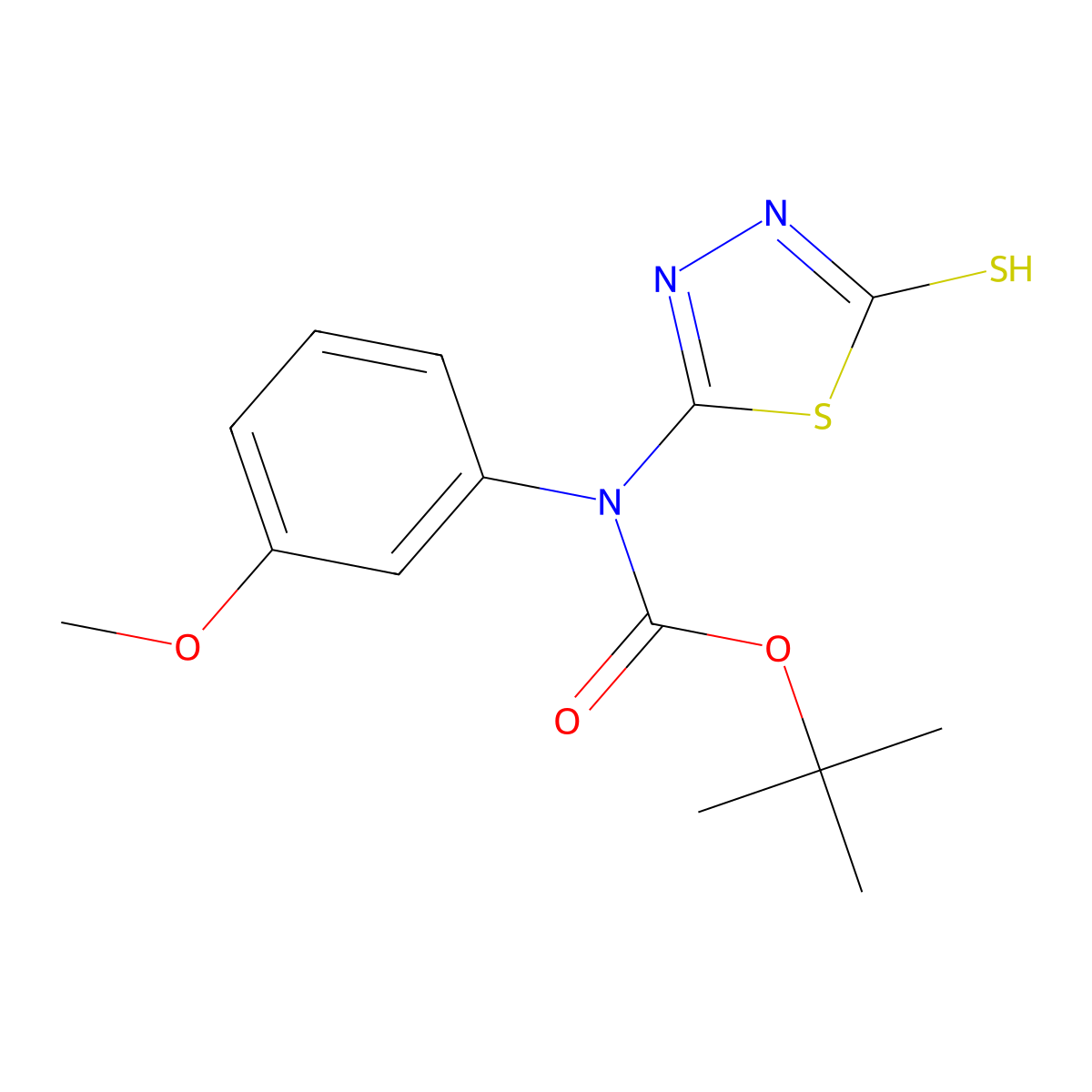 tert-butyl N-(3-methoxyphenyl)-N-(5-sulfanyl-1,3,4-thiadiazol-2-yl)carbamate molecular structure, CAS 2413885-35-3