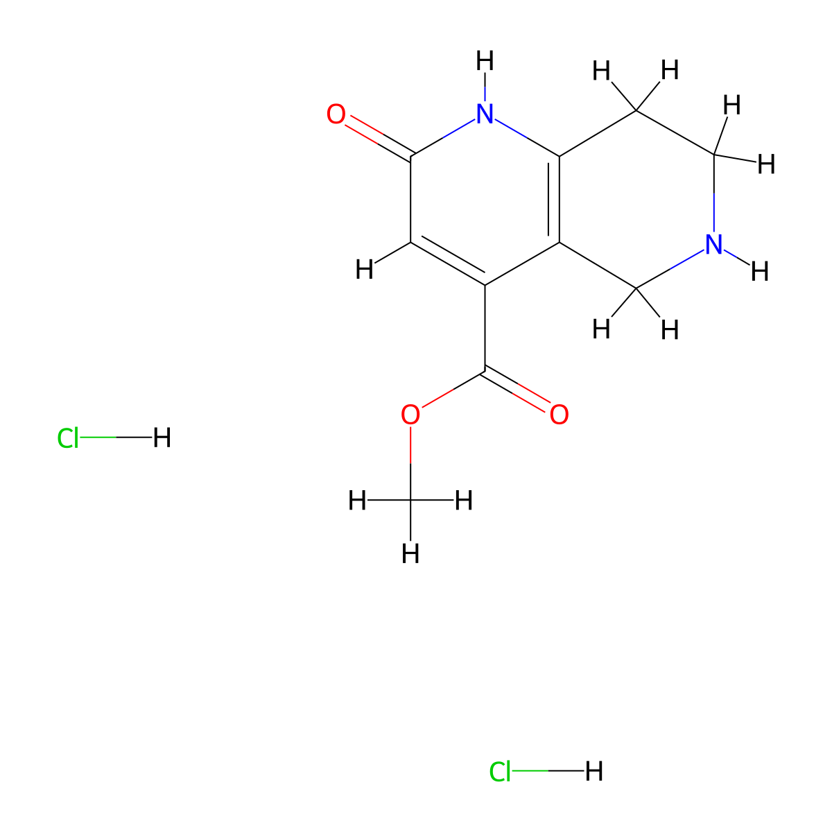 Methyl2-oxo-1,2,5,6,7,8-hexahydro-1,6-naphthyridine-4-carboxylatedihydrochloride molecular structure, CAS 2413885-64-8