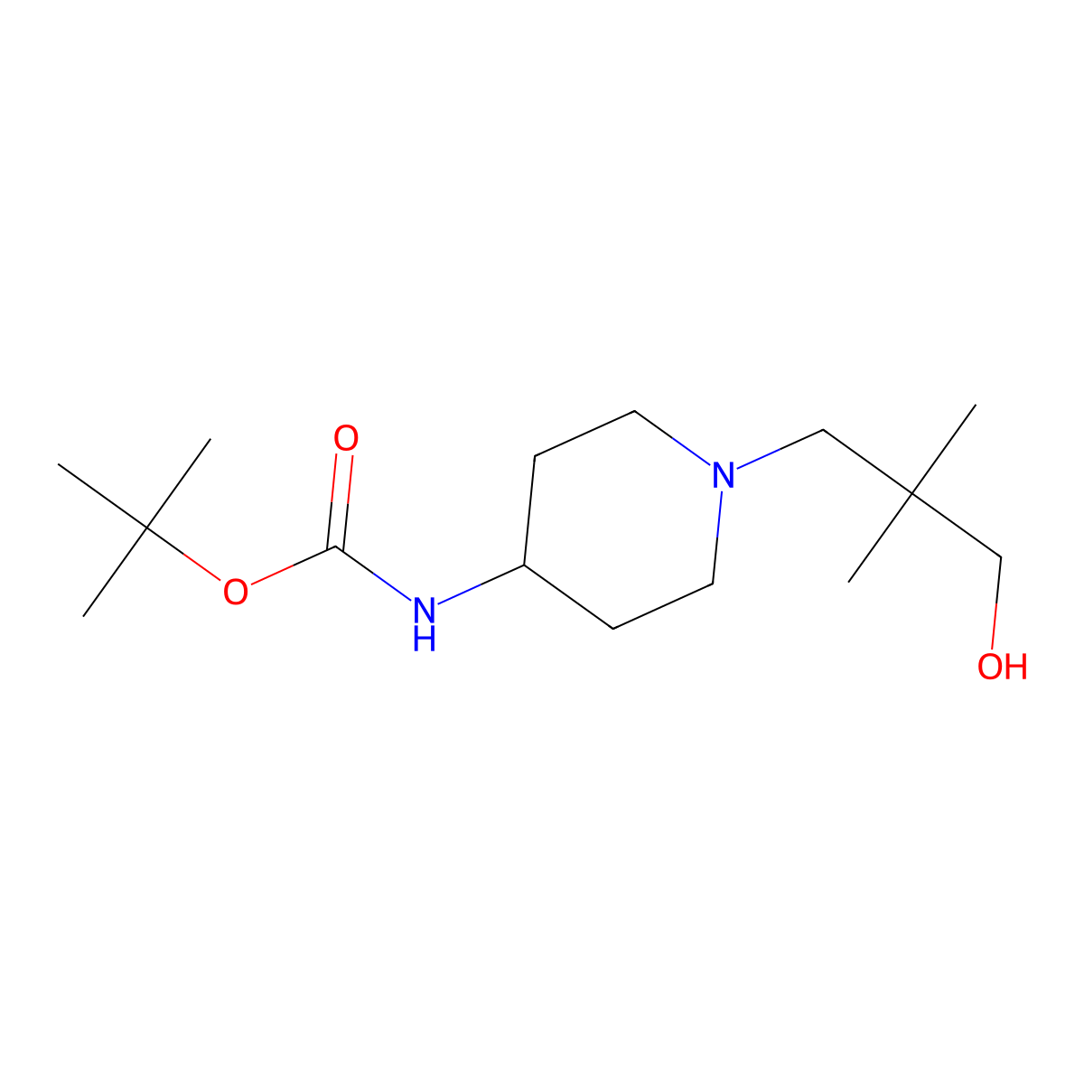 tert-butyl N-[1-(3-hydroxy-2,2-dimethylpropyl)piperidin-4-yl]carbamate molecular structure, CAS 2413885-71-7