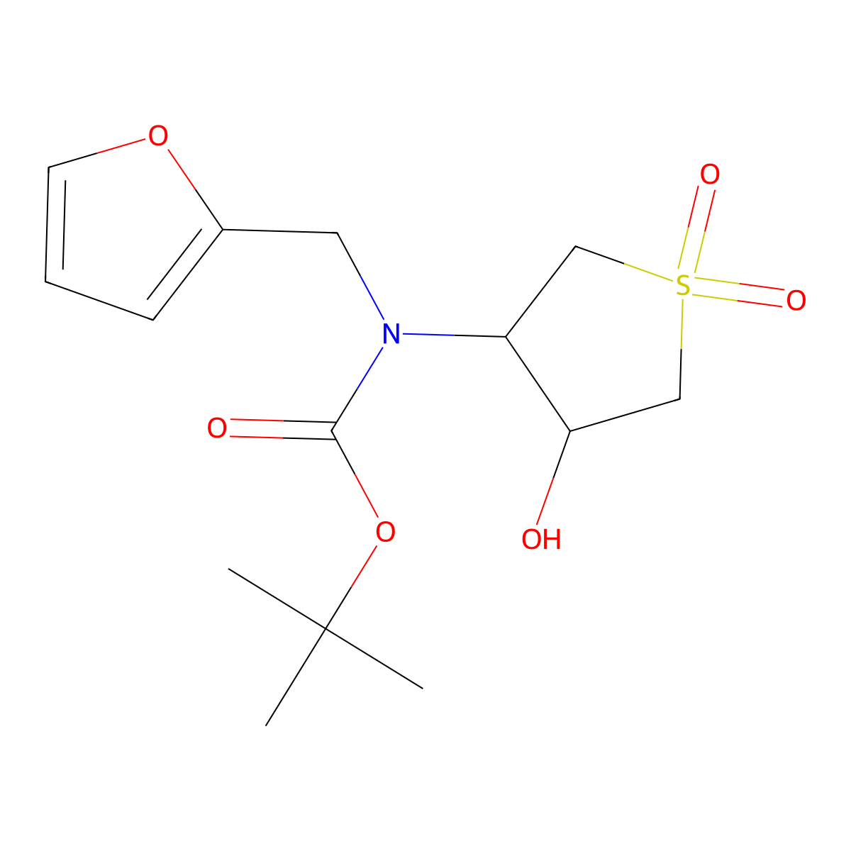 tert-butyl N-[(furan-2-yl)methyl]-N-(4-hydroxy-1,1-dioxo-1lambda6-thiolan-3-yl)carbamate molecular structure, CAS 2413885-88-6