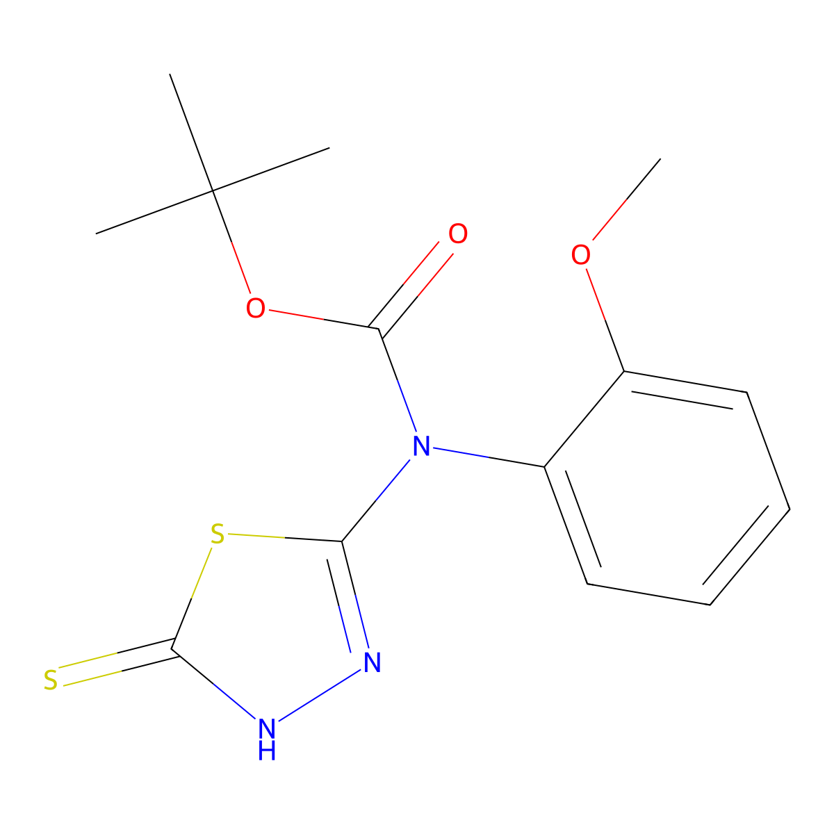 tert-butyl N-(2-methoxyphenyl)-N-(5-sulfanyl-1,3,4-thiadiazol-2-yl)carbamate molecular structure, CAS 2413885-93-3