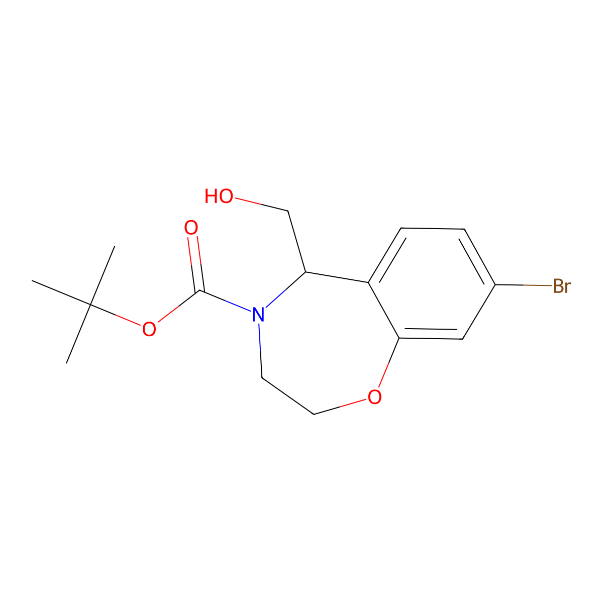 Tert-butyl 8-bromo-5-(hydroxymethyl)-2,3,4,5-tetrahydro-1,4-benzoxazepine-4-carboxylate molecular structure, CAS 2413886-00-5