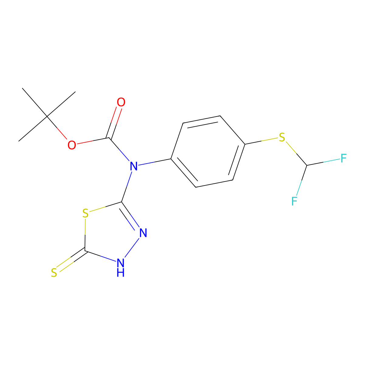 tert-butyl N-{4-[(difluoromethyl)sulfanyl]phenyl}-N-(5-sulfanyl-1,3,4-thiadiazol-2-yl)carbamate molecular structure, CAS 2413886-06-1
