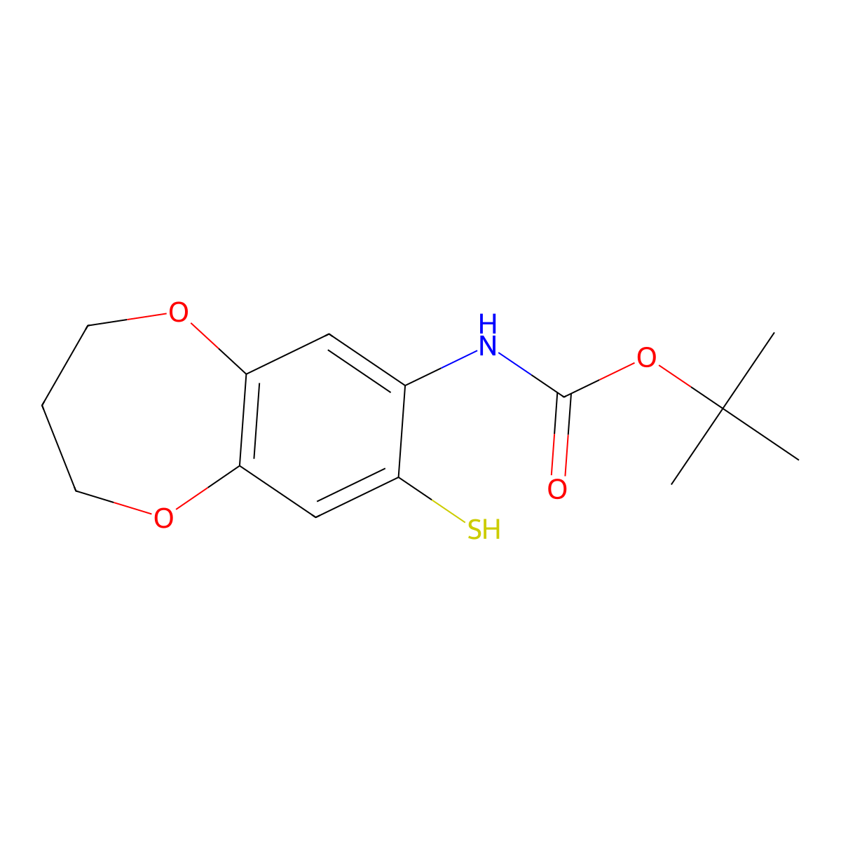 tert-butyl N-(8-sulfanyl-3,4-dihydro-2H-1,5-benzodioxepin-7-yl)carbamate molecular structure, CAS 2413886-19-6