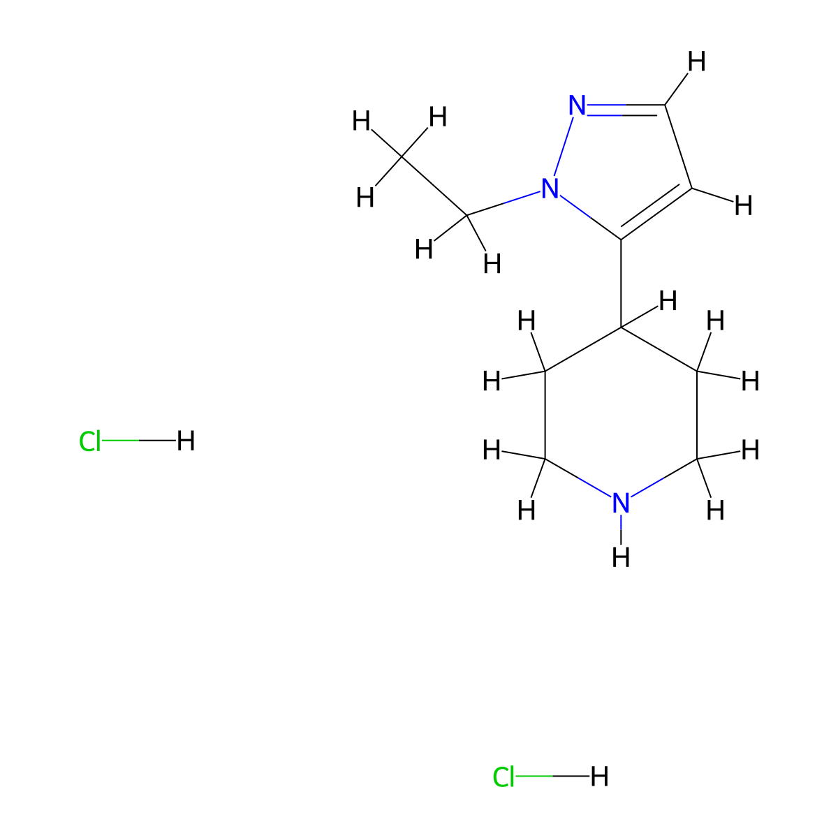 4-(1-ethyl-1H-pyrazol-5-yl)piperidine dihydrochloride molecular structure, CAS 2413886-48-1