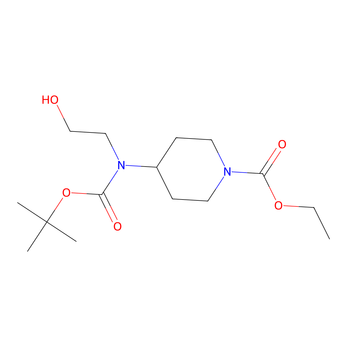 Ethyl 4-{[(tert-butoxy)carbonyl](2-hydroxyethyl)amino}piperidine-1-carboxylate molecular structure, CAS 2413886-53-8