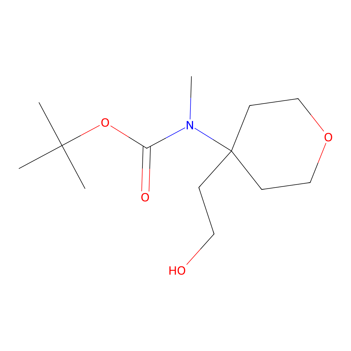 tert-butyl N-[4-(2-hydroxyethyl)oxan-4-yl]-N-methylcarbamate molecular structure, CAS 2413886-74-3