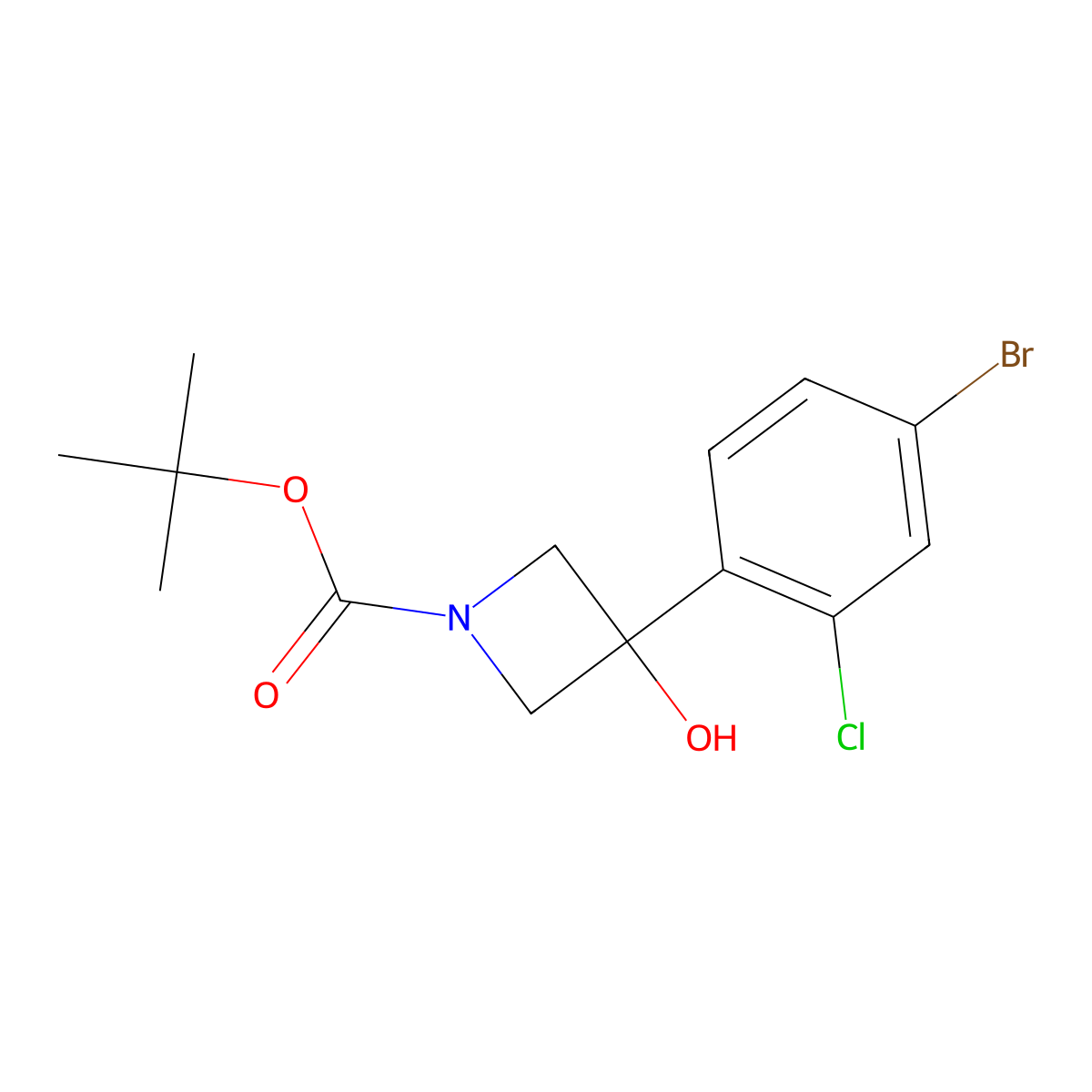 Tert-butyl 3-(4-bromo-2-chlorophenyl)-3-hydroxyazetidine-1-carboxylate molecular structure, CAS 2413886-93-6