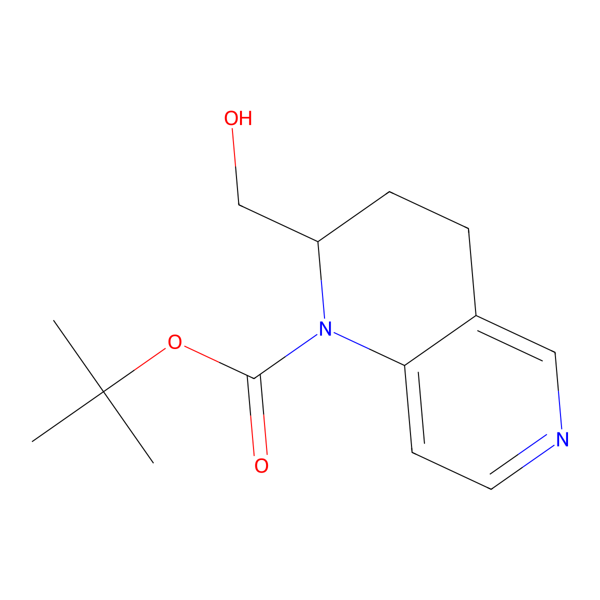 Tert-butyl 2-(hydroxymethyl)-1,2,3,4-tetrahydro-1,6-naphthyridine-1-carboxylate molecular structure, CAS 2413887-06-4
