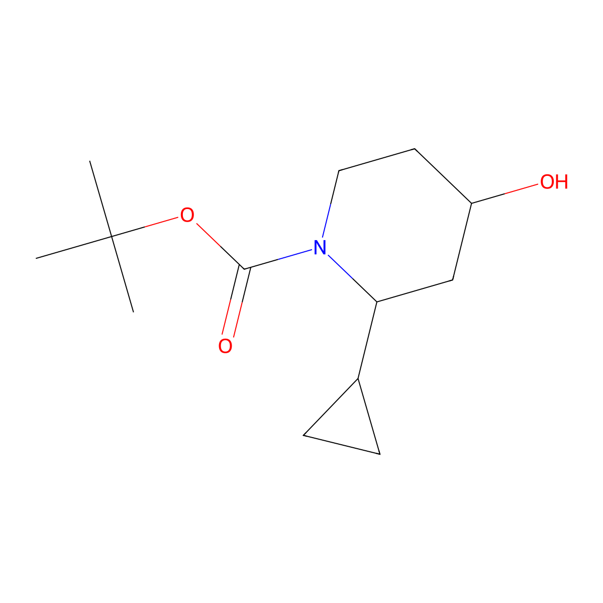 tert-butyl 2-cyclopropyl-4-hydroxypiperidine-1-carboxylate, Mixture of diastereomers molecular structure, CAS 2413887-19-9