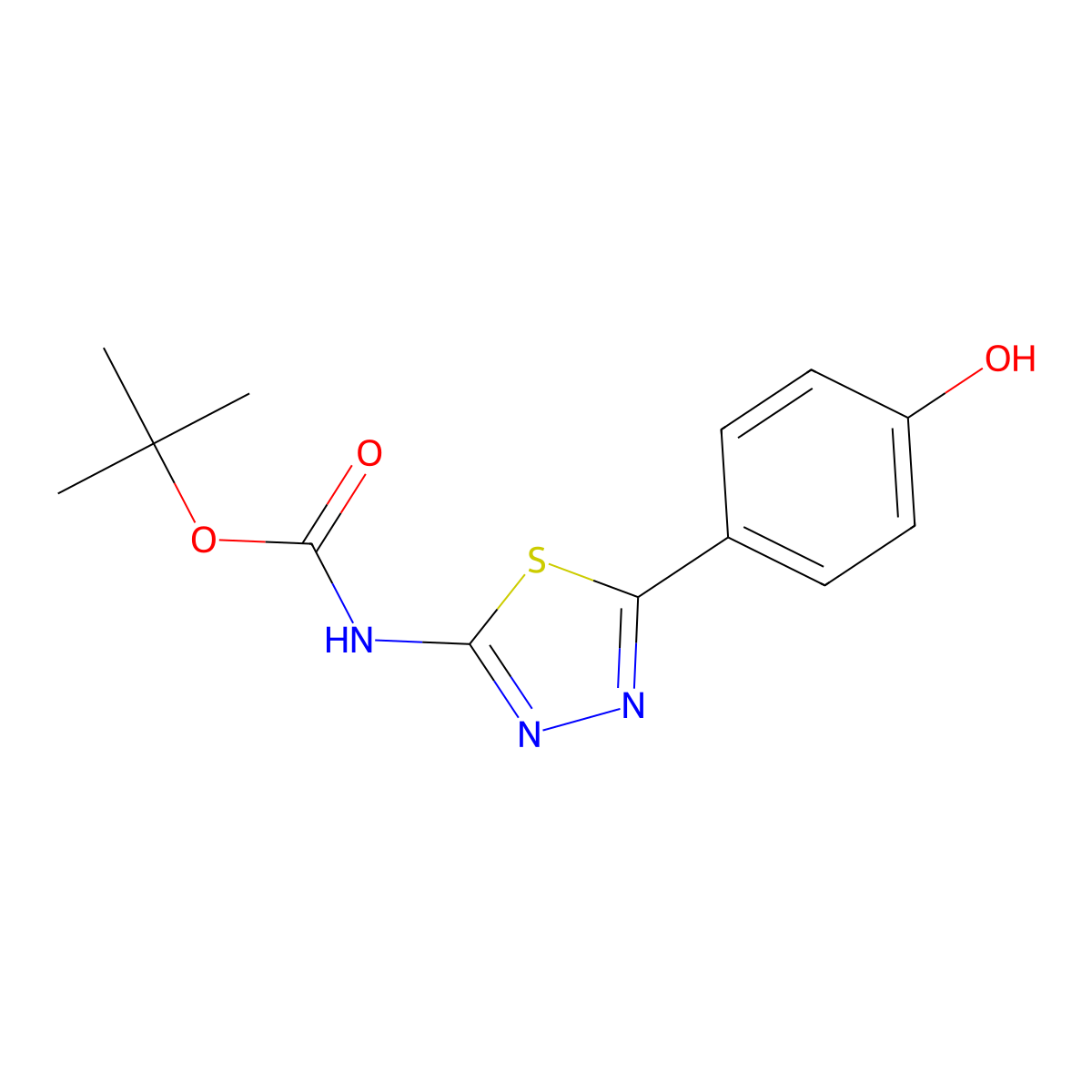 tert-butyl N-[5-(4-hydroxyphenyl)-1,3,4-thiadiazol-2-yl]carbamate molecular structure, CAS 2413896-18-9