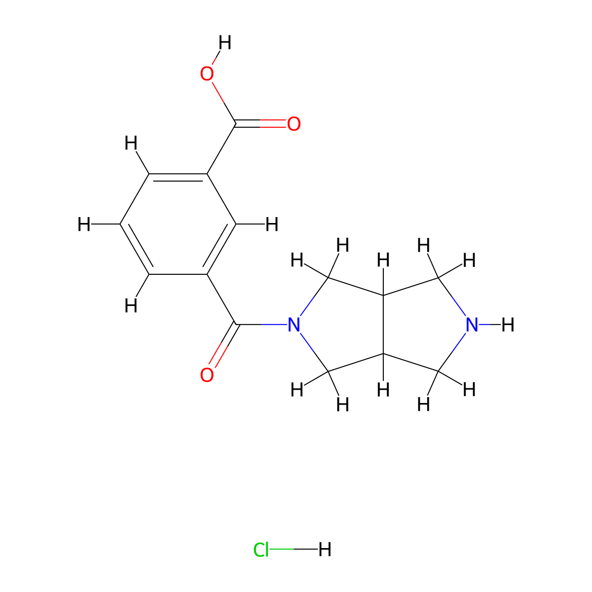 3-(Octahydropyrrolo(3,4-c)pyrrole-2-carbonyl)benzoic acid hydrochloride molecular structure, CAS 2413896-23-6