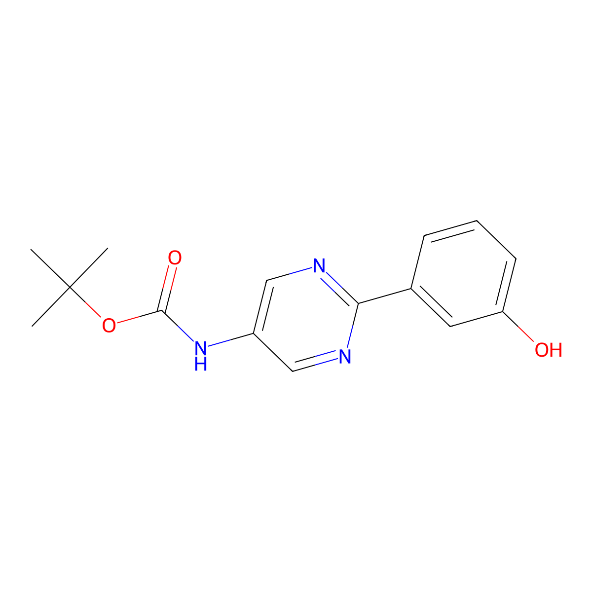 tert-butyl N-[2-(3-hydroxyphenyl)pyrimidin-5-yl]carbamate molecular structure, CAS 2413896-47-4