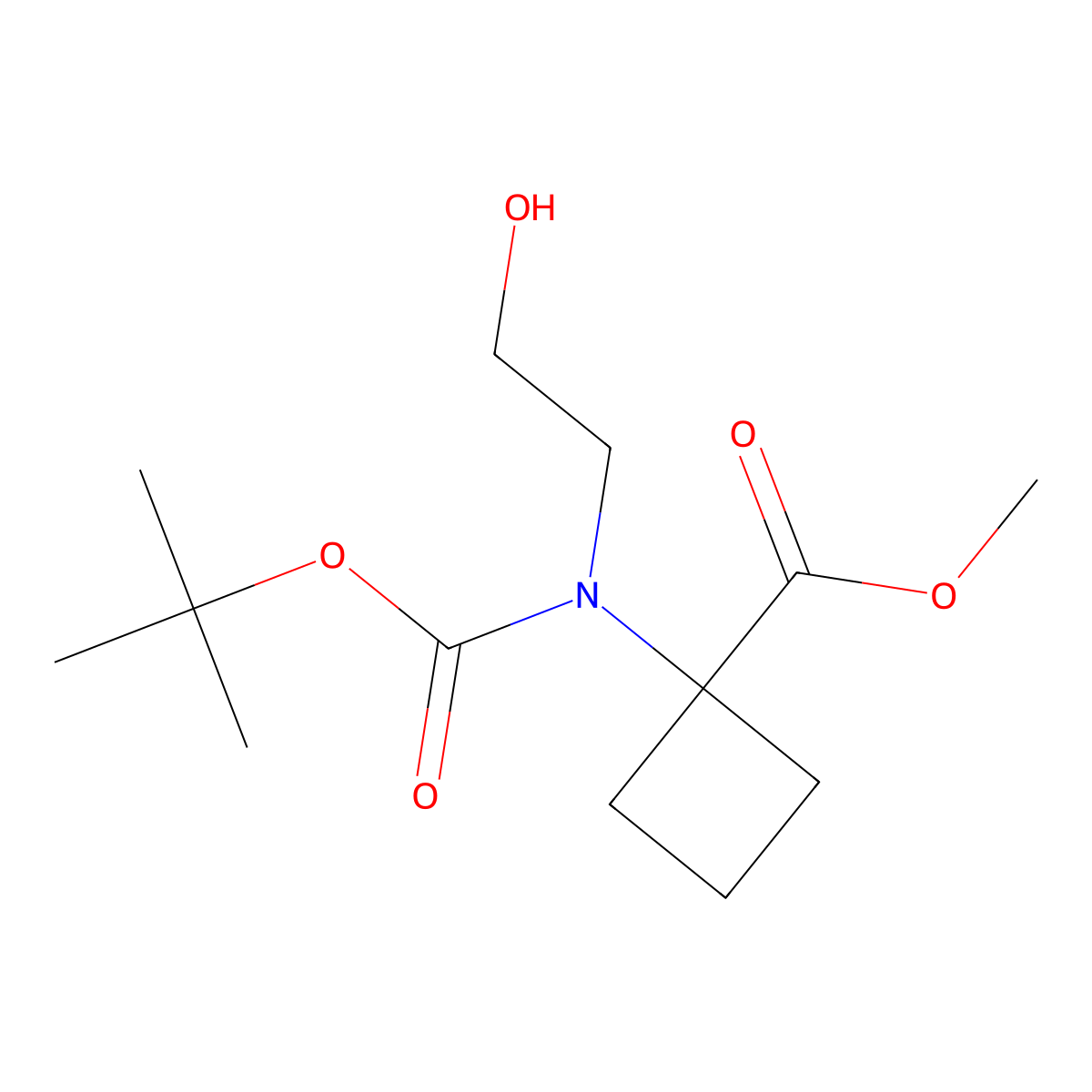 Methyl 1-{[(tert-butoxy)carbonyl](2-hydroxyethyl)amino}cyclobutane-1-carboxylate molecular structure, CAS 2413896-52-1
