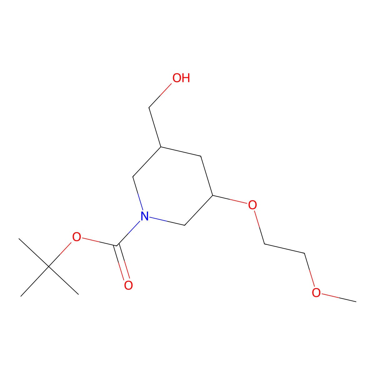 Tert-butyl 3-(hydroxymethyl)-5-(2-methoxyethoxy)piperidine-1-carboxylate molecular structure, CAS 2413896-53-2