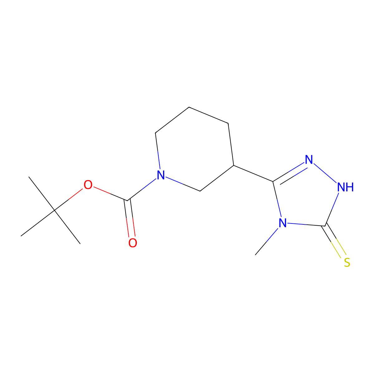 tert-butyl 3-(4-methyl-5-sulfanyl-4H-1,2,4-triazol-3-yl)piperidine-1-carboxylate molecular structure, CAS 2413896-64-5