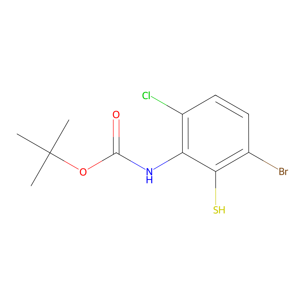 tert-butyl N-(3-bromo-6-chloro-2-sulfanylphenyl)carbamate molecular structure, CAS 2413896-75-8