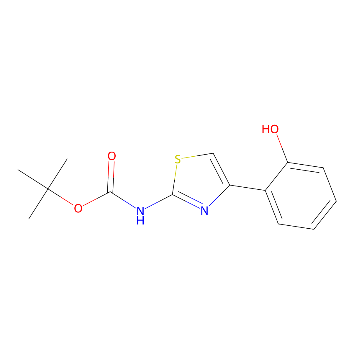 tert-butyl N-[4-(2-hydroxyphenyl)-1,3-thiazol-2-yl]carbamate molecular structure, CAS 2413896-80-5